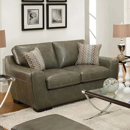 Contemporary Bonded Leather Loveseat with Accent Pillows